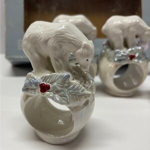 Vintage Pfaltzgraff Winter Frost Figural Polar Bear Napkin Rings Set of 4 In Box